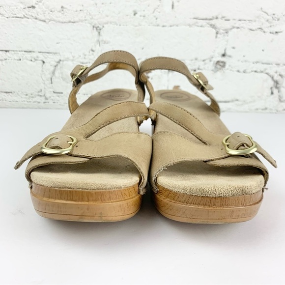 Dansko Sandi Beige Brown Leather Strappy Sandap Clog Heels 40 - Picture 3 of 11